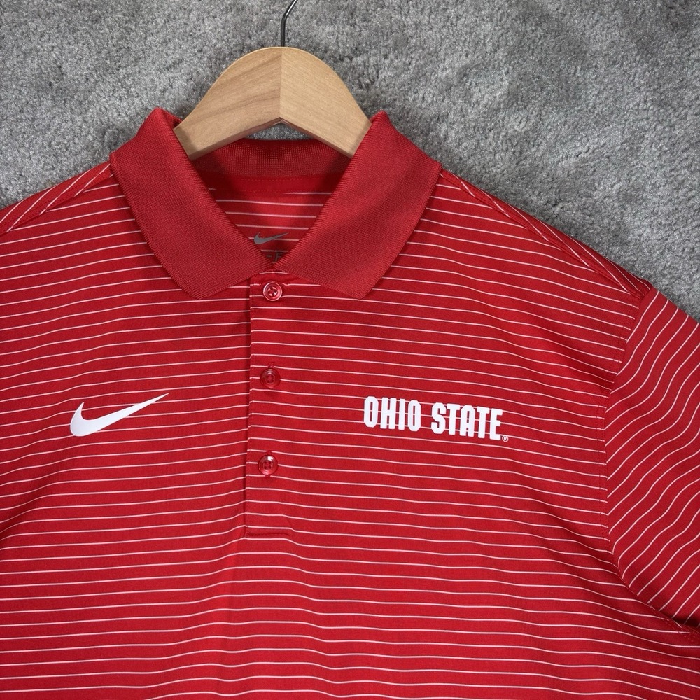 Nike Ohio State Buckeyes Polo Shirt Mens M Red Striped Dri Fit Short Sleeve Golf